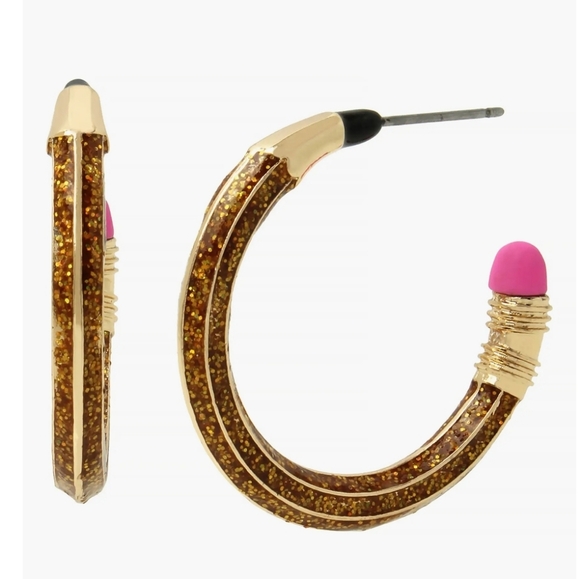 Betsey Johnson Gold Pencil Hoop Earrings - Picture 1 of 6